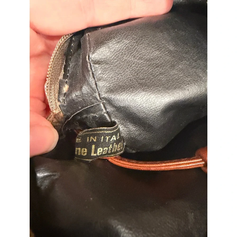 Vintage Danielle Nicole Genuine Leather Crossbody Bag Tan Brown Round Made Italy